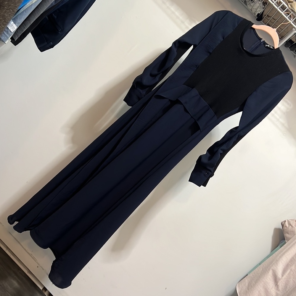 Zara navy blue and black dress with slit